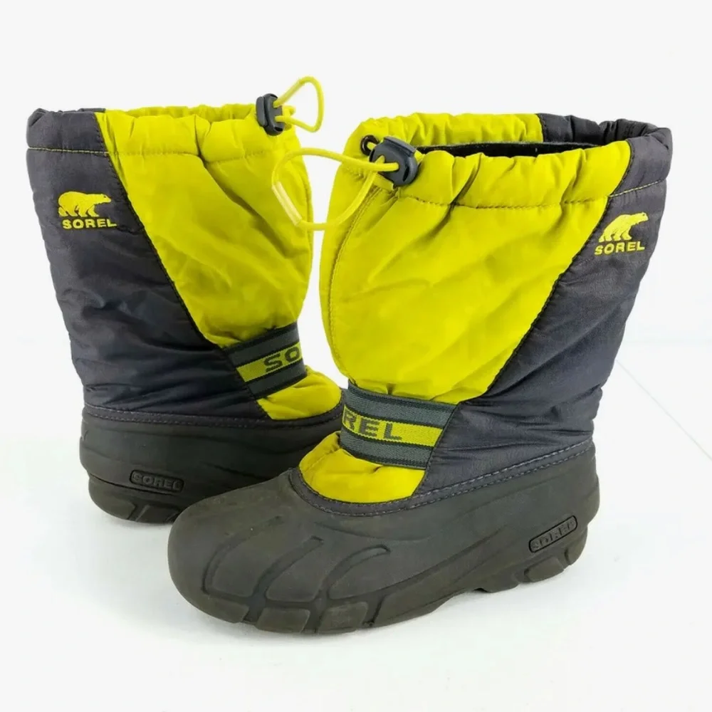Sorel 1831 Gray & Yellow Insulated Waterproof Snow Boots Kids Size 12
